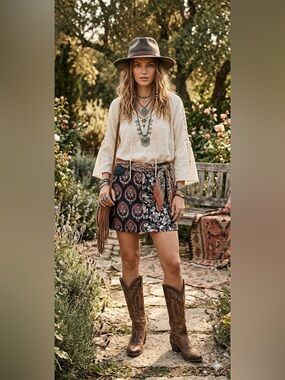 DESIGUAL Black Denim Floral Patchwork Mini Skirt  size 36/US 8